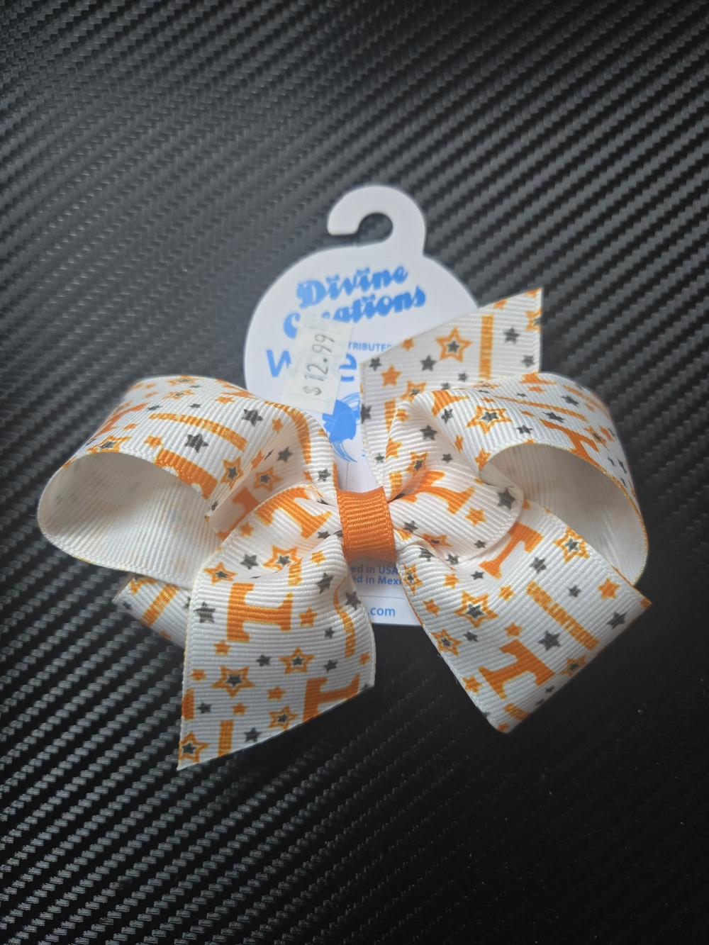 White Ribbon Bow with Orange Star